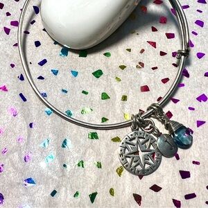 Adjustable Bangle Bracelet with Three Charms - Travel Theme